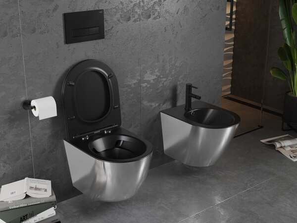 Mexen Lena, függő wc csésze 480x360x355 mm, lassan süllyedő ülőfelülettel, fekete matt - ezüst, 30224074
