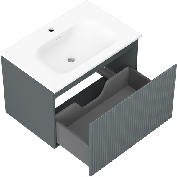 Mexen Rivel, fürdőszobaszekrény 70 cm Vela mosdóval, 1 fiókkal, rovátkolt, grafit matt/fehér matt, 91A20-07047-1-BF66-W23M01