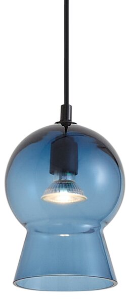 Retro függőlámpa fekete kék üveggel 1 fázisú sínrendszerhez - Iconic Bell