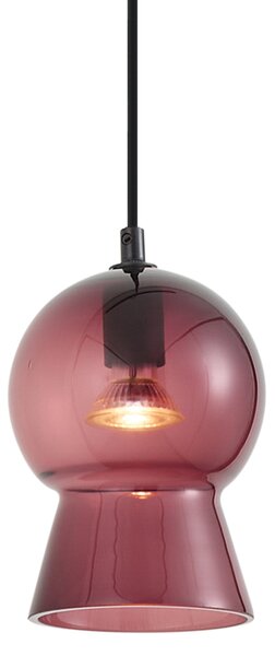 Retro függőlámpa fekete lila üveggel 1 fázisú sínrendszerhez - Iconic Bell