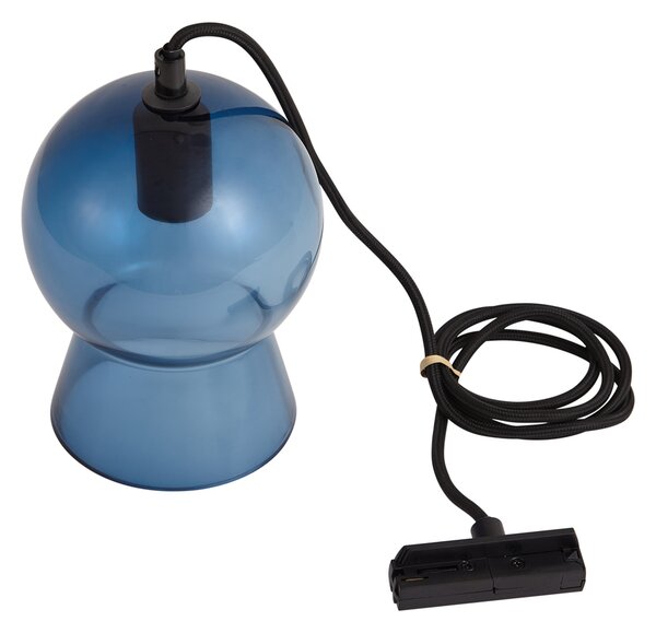 Retro függőlámpa fekete kék üveggel 1 fázisú sínrendszerhez - Iconic Bell