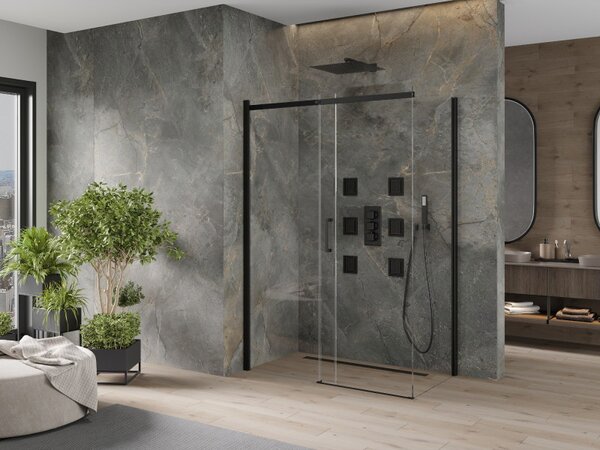 Mexen Omega zuhany 130x70cm, 8mm üveg, fekete profil-átlátszó üveg, 825-130-070-70-00