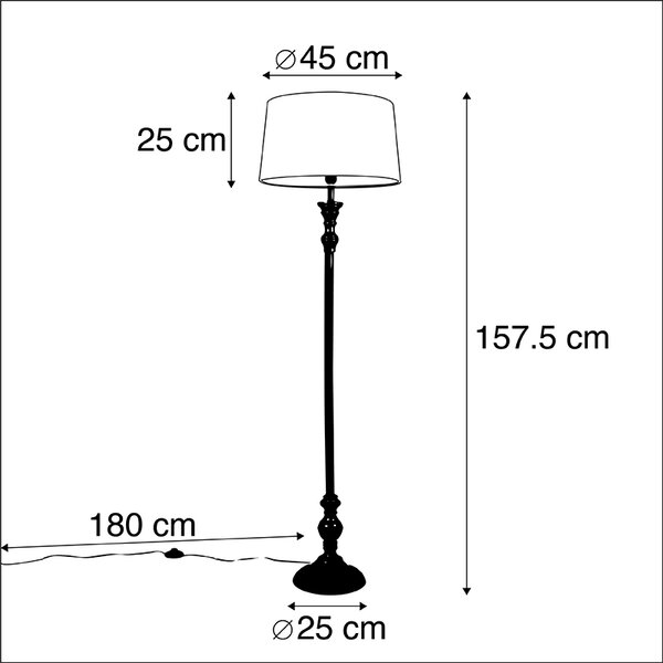 Állólámpa fekete vászon árnyékolóval fehér 45 cm - Classico