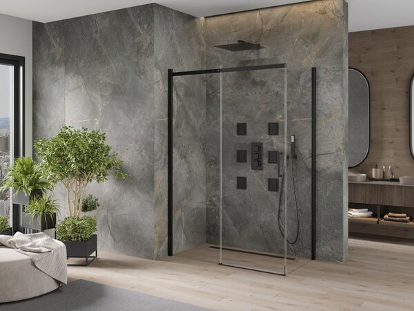 Mexen Omega zuhany 130x70cm, 8mm üveg, fekete profil-átlátszó üveg, 825-130-070-70-00
