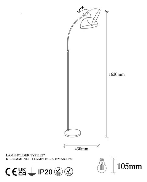 Sárgaréz színű állólámpa fém búrával (magasság 162 cm) Marzeo – Opviq lights