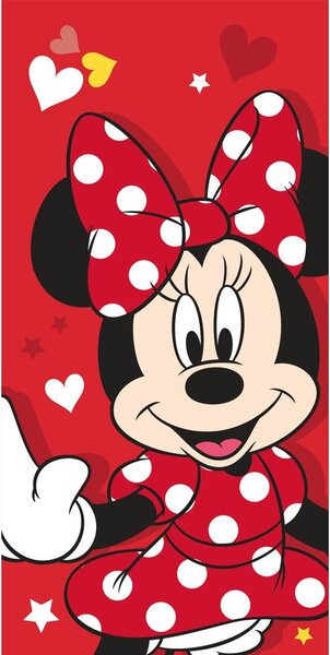 Piros pamut gyerek fürdőlepedő 70x140 cm Minnie "Red heart" – Jerry Fabrics