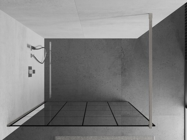 Mexen Kioto, Walk-In zuhanyparaván 130 x 200 cm, 8 mm átlátszó üveg fekete mintás, csiszolt acél profil, 800-130-101-97-77