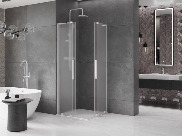 Mexen Velar L Duo, zuhanykabin tolóajtóval 80 x 80 cm, 8 mm-es matt üveg, króm, 871-080-080-02-33-01