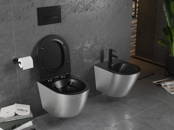 Mexen Lena, függő wc csésze 480x360x355 mm, lassan süllyedő ülőfelülettel, matt fekete - ezüst, 30224073