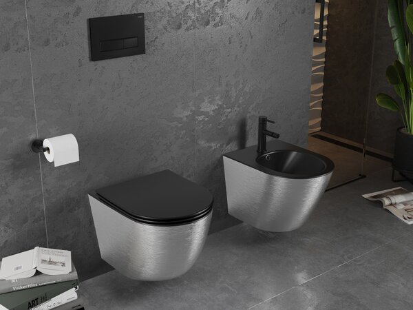 Mexen Lena, függő wc csésze 480x360x355 mm, lassan süllyedő ülőfelülettel, matt fekete - ezüst, 30224073