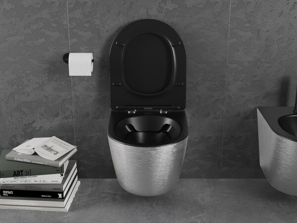 Mexen Lena, függő wc csésze 480x360x355 mm, lassan süllyedő ülőfelülettel, matt fekete - ezüst, 30224073