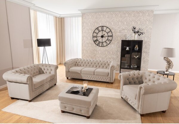 Bézs bársony chesterfield fotel York Blik – Ropez