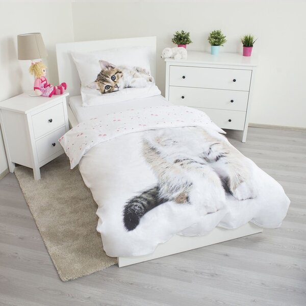 Fehér egyszemélyes pamut gyerek ágyneműhuzat 140x200 cm Kitten – Jerry Fabrics