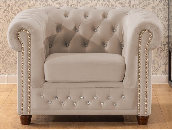 Bézs bársony chesterfield fotel York Blik – Ropez
