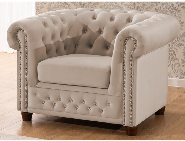 Bézs bársony chesterfield fotel York Blik – Ropez