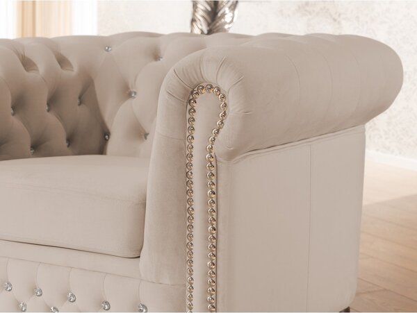 Bézs bársony chesterfield fotel York Blik – Ropez