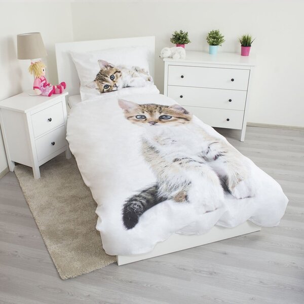 Fehér egyszemélyes pamut gyerek ágyneműhuzat 140x200 cm Kitten – Jerry Fabrics