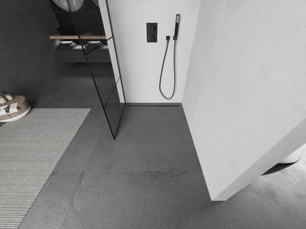 Mexen Kioto L, Walk-In zuhany paraván 80 x 200 cm, 8 mm átlátszó üveg fekete mintás, grafit profil, 800-080-103-66-77