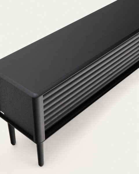 Fekete TV-állvány tölgyfa dekorral 200x57x35 cm Lenon – Kave Home
