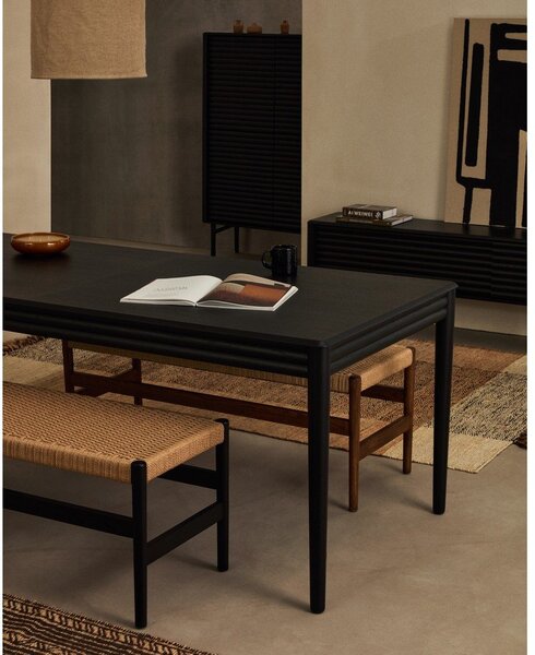 Fekete TV-állvány tölgyfa dekorral 200x57x35 cm Lenon – Kave Home