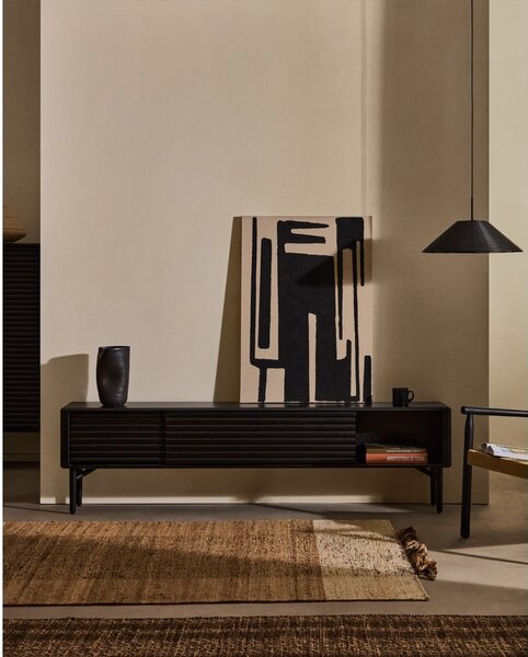 Fekete TV-állvány tölgyfa dekorral 200x57x35 cm Lenon – Kave Home