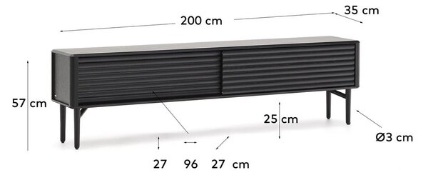 Fekete TV-állvány tölgyfa dekorral 200x57x35 cm Lenon – Kave Home