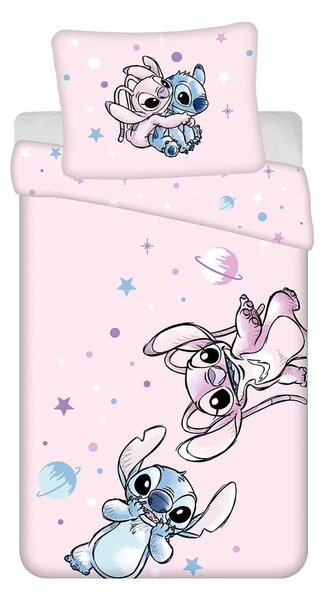 Rózsaszín egyszemélyes pamut gyerek ágyneműhuzat 140x200 cm Lilo a Stitch "Universe" – Jerry Fabrics