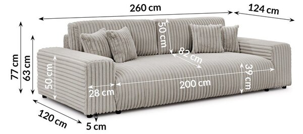 Világosszürke kordbársony kinyitható-tárolóhelyes kanapé 260 cm Justin – Ropez