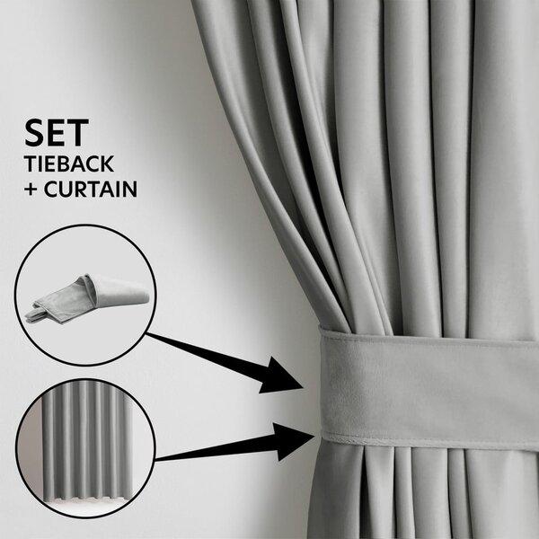 Világosszürke bársony dimout (részleges sötétítő) függöny 140x245 cm Eyelets – Restilo