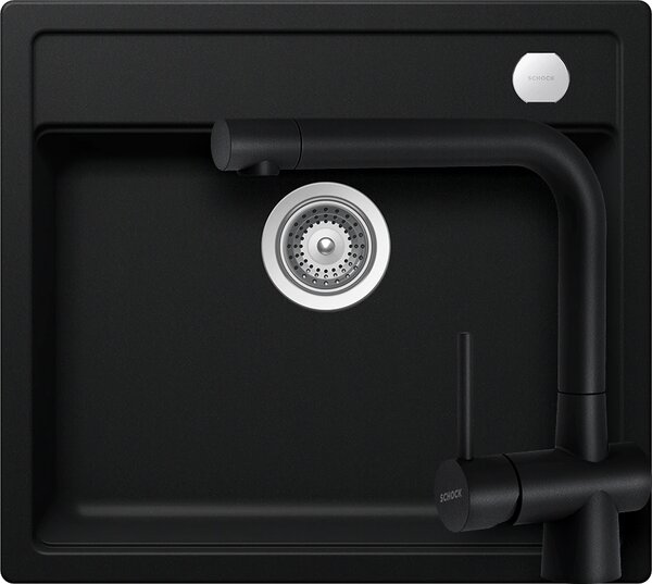 Schock Mono N-100 konyhai mosogatótálca 570 x 510 mm és Schock Laios konyhai csaptelep Cristadur Puro, intenzív fekete