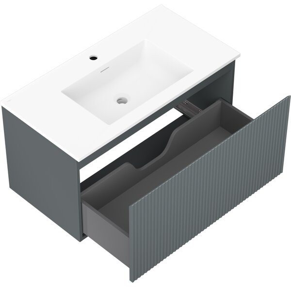 Mexen Rivel, fürdőszobaszekrény 90 cm Otis mosdóval, 1 fiókkal, rovátkolt, grafit matt/fehér matt, 91A20-09047-1-BF66-W18M01