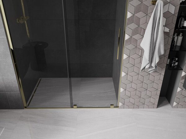 Mexen Velar, tolózuhanyajtó nyitáshoz 140 cm, 8mm szürke üveg, arany fényes, 871-140-000-41-50
