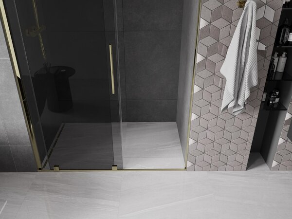 Mexen Velar, tolózuhanyajtó nyitáshoz 140 cm, 8mm szürke üveg, arany fényes, 871-140-000-41-50