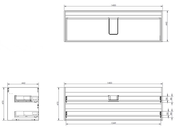 Mexen Orio, fürdőszobaszekrény 140 cm Vela mosdóval, 2 fiókkal, fényes fehér, 91A10-14047-2-BFF00-W23M00