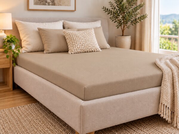 Jersey gumis lepedő EXCLUSIVE cappuccino 90 x 200 cm