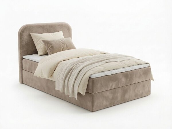 Kárpitozott boxspring ágy FORENA 90x200 cm bézs Matrac: Bonell rugós matrac