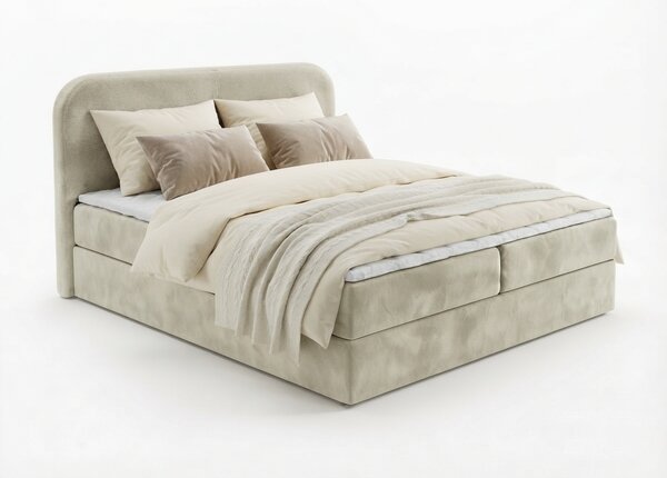 Kárpitozott boxspring ágy FORENA 140x200 cm krém színben Matrac: Bonell rugós matrac