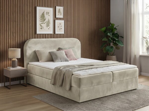 Kárpitozott boxspring ágy FORENA 140x200 cm krém színben Matrac: Bonell rugós matrac