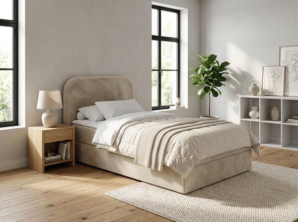 Kárpitozott boxspring ágy FORENA 90x200 cm krém színben Matrac: Bonell rugós matrac