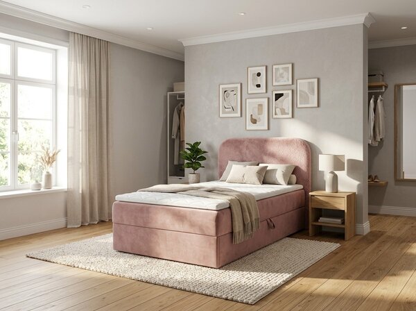 Kárpitozott boxspring ágy FORENA 90x200 cm óarany rózsaszínű Matrac: Bonell rugós matrac