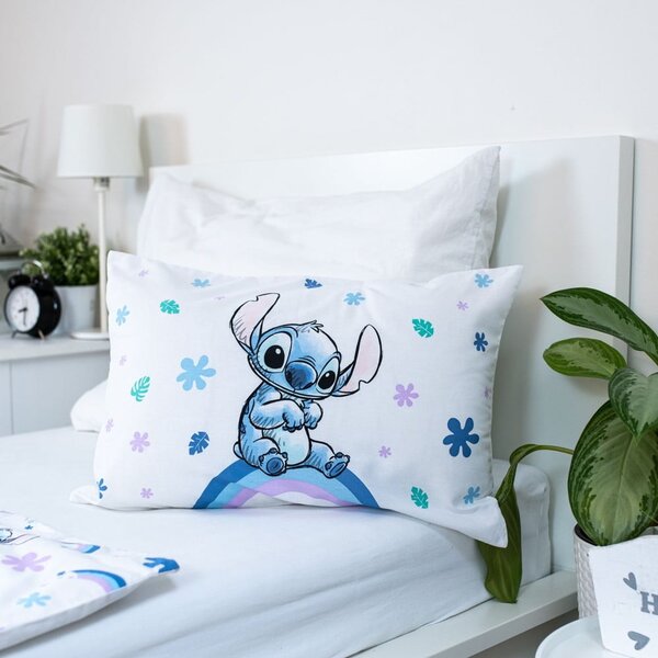 Fehér-kék pamut gyerek ágyneműhuzat babaágyhoz 135x100 cm Lilo and Stitch "Rainbow" – Jerry Fabrics