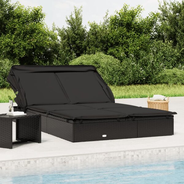 VidaXL 2 személyes fekete polyrattan napágy tetővel 213 x 118 x 97 cm