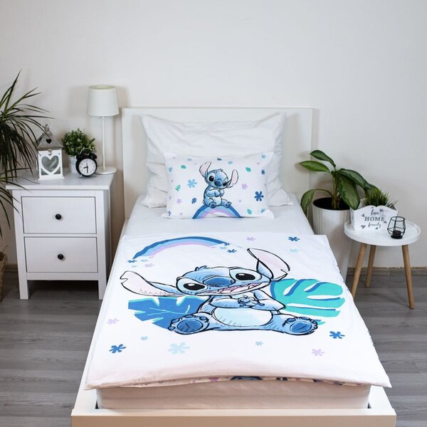 Fehér-kék pamut gyerek ágyneműhuzat babaágyhoz 135x100 cm Lilo and Stitch "Rainbow" – Jerry Fabrics