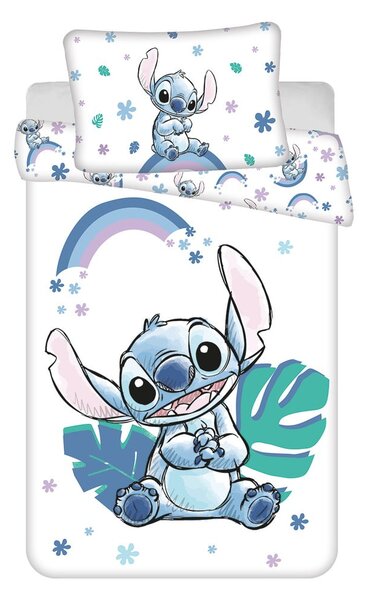 Fehér-kék pamut gyerek ágyneműhuzat babaágyhoz 135x100 cm Lilo and Stitch "Rainbow" – Jerry Fabrics
