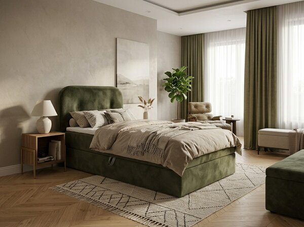 Kárpitozott boxspring ágy FORENA 90x200 cm sötétzöld Matrac: Bonell rugós matrac