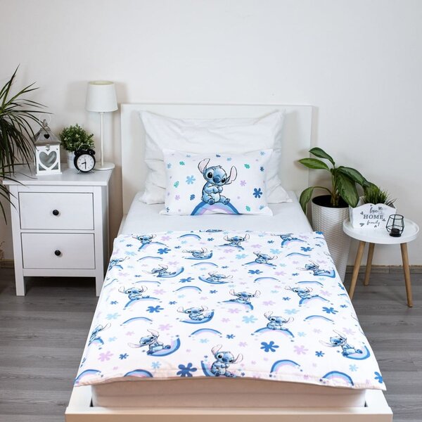 Fehér-kék pamut gyerek ágyneműhuzat babaágyhoz 135x100 cm Lilo and Stitch "Rainbow" – Jerry Fabrics