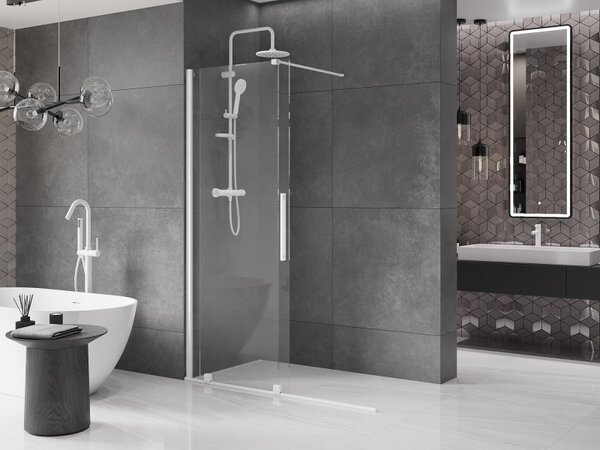 Mexen Velar, tolóajtó a nyílásba Walk-In típus 130 cm, 8 mm átlátszó üveg, fehér, 871-130-000-03-20