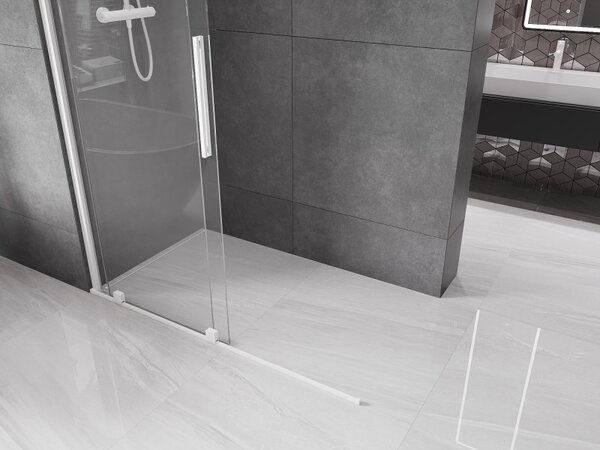 Mexen Velar, tolóajtó a nyílásba Walk-In típus 130 cm, 8 mm átlátszó üveg, fehér, 871-130-000-03-20