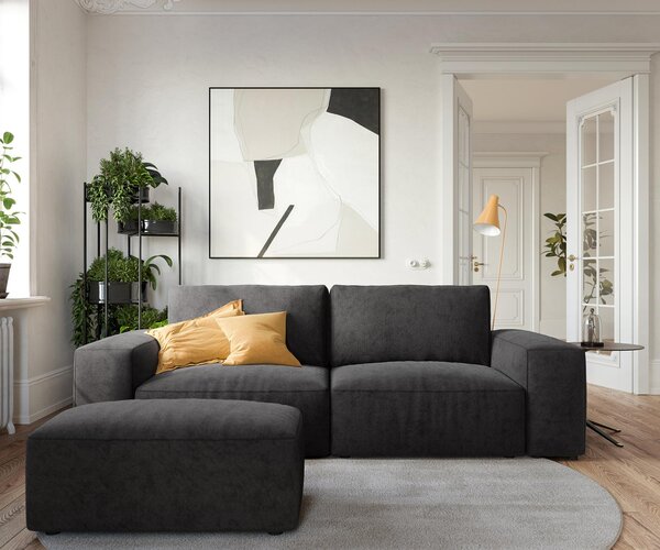 DELIFE Nagy kanapé Lanzo 230x95 cm mikroszálas fekete puffal