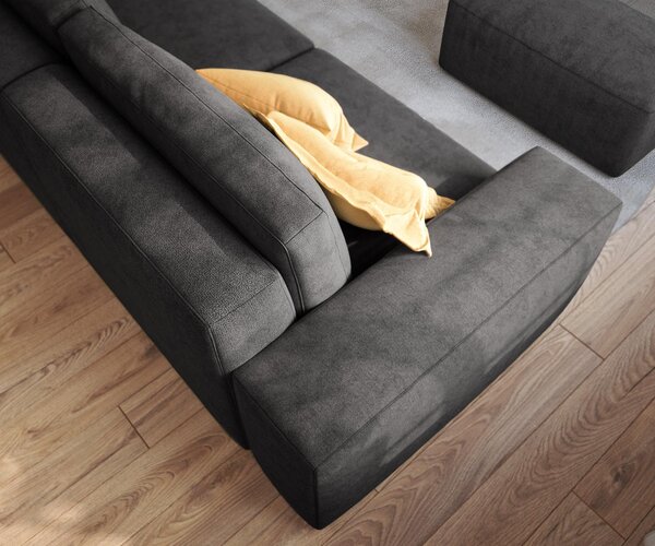 DELIFE Nagy kanapé Lanzo 230x95 cm mikroszálas fekete puffal